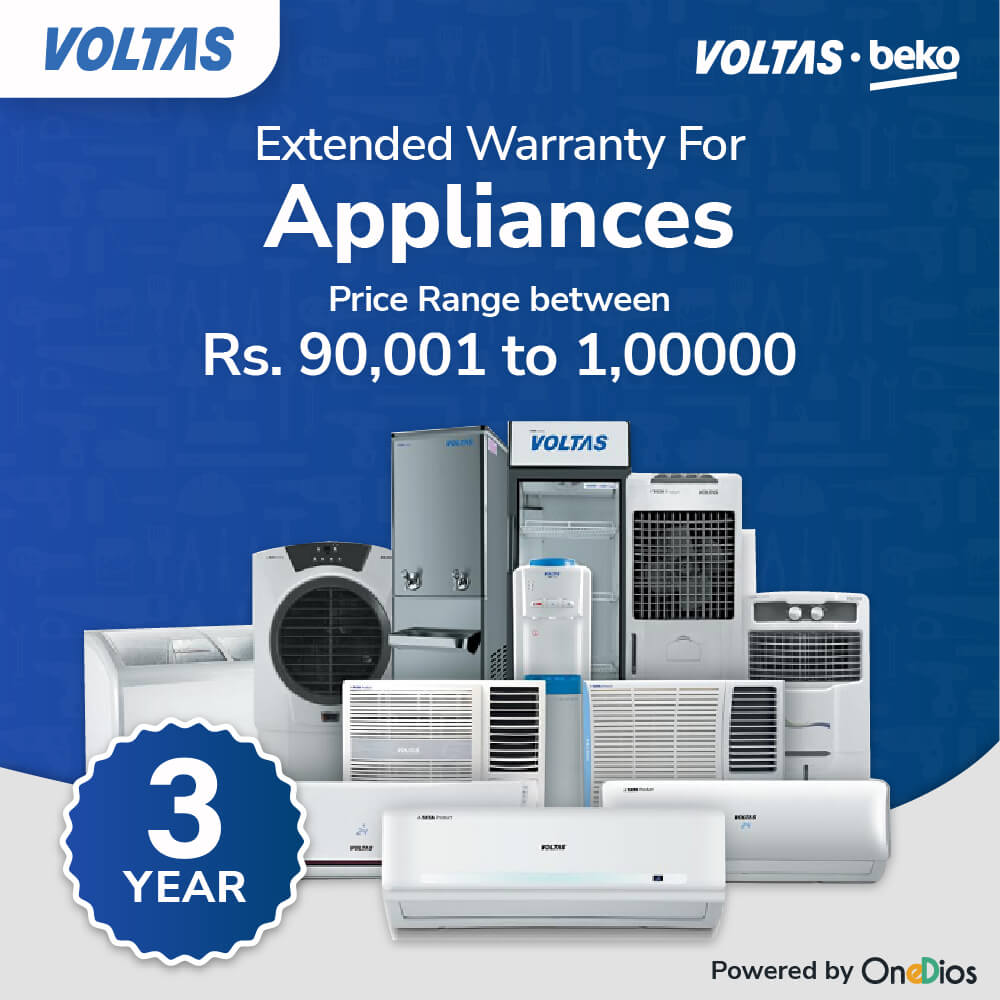 Voltas and Voltas Beko Three Years Extended Warranty for Appliance Price Range Between Rs.90001 to 100000